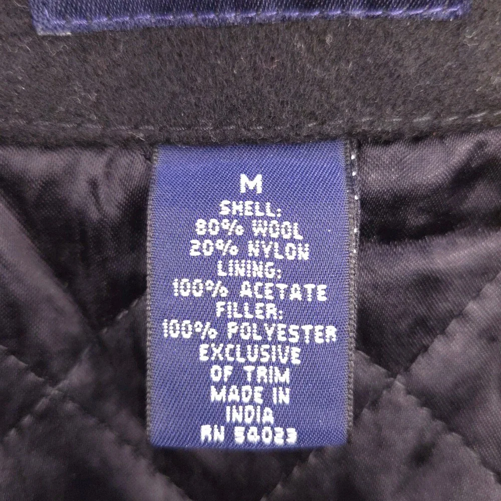 Gap Wool-Blend Three Button Topcoat Black‎ Quilted Lined Mens Medium